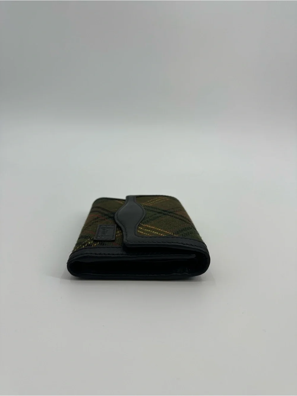 NWT Vintage Harrods Green Plaid Trifold Wallet with Leather Trim